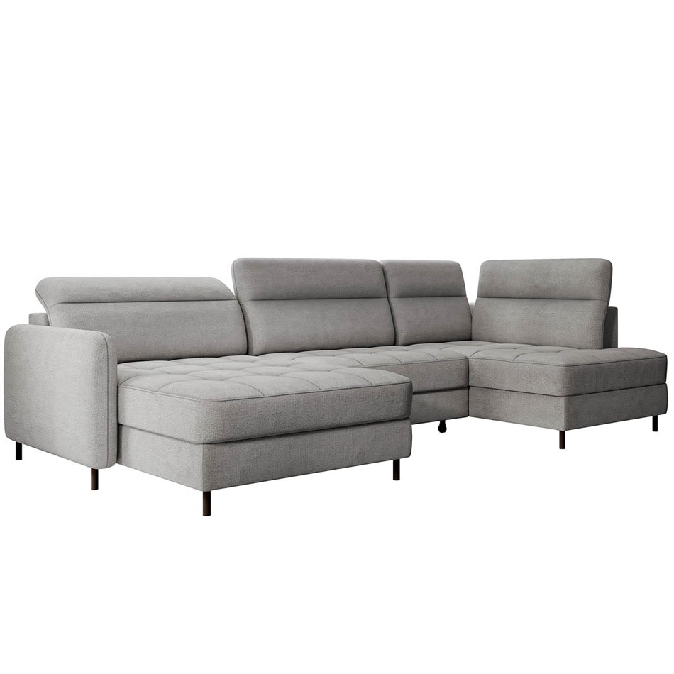 U shape sofa Elberto L, sleeping function, Toscany 03, velvet, grey, H100x165x306cm