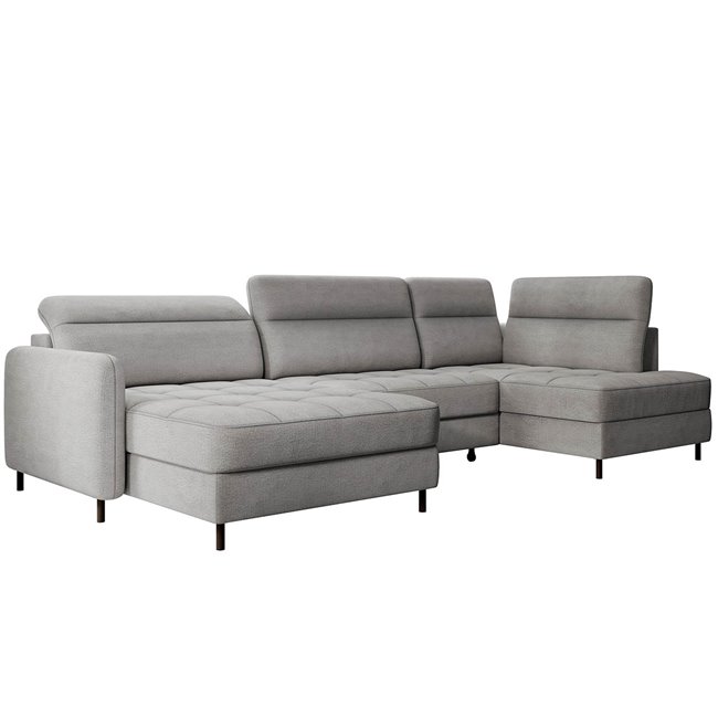 U shape sofa Elberto L, sleeping function, Toscany 03, velvet, grey, H100x165x306cm