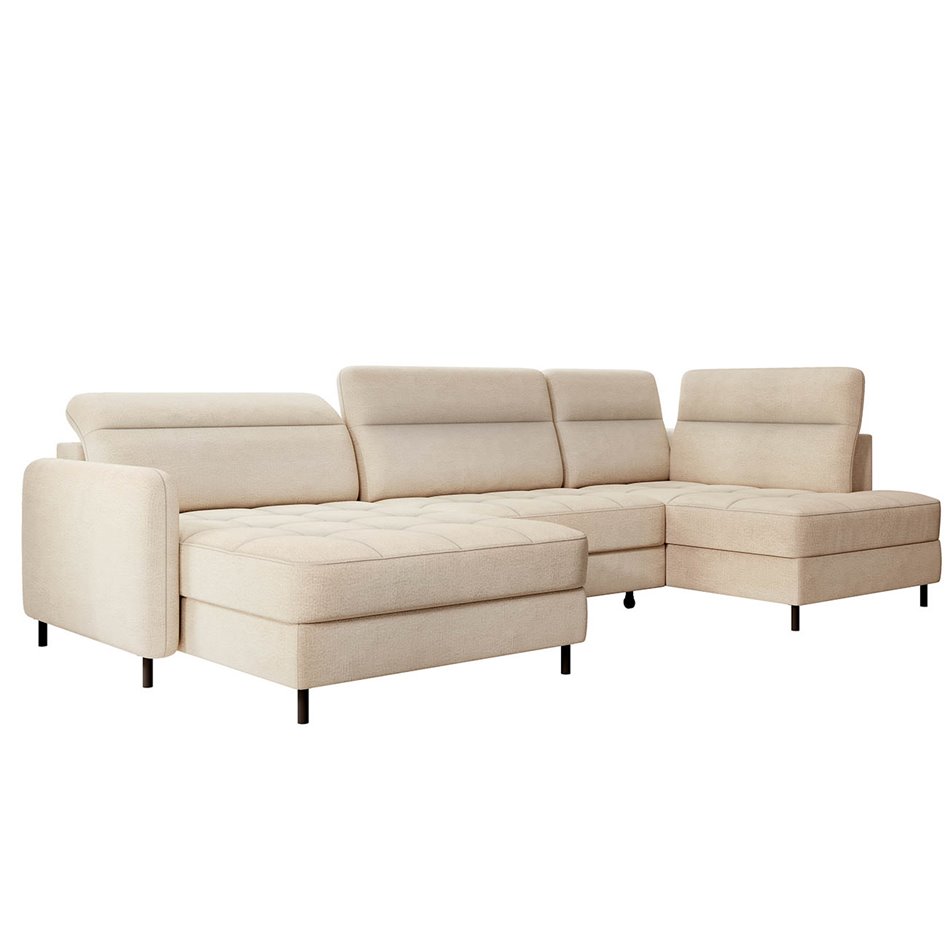 U shape sofa Elberto L, sleeping function, Toscany 18, velvet, beige, H100x165x306cm