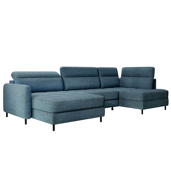 U shape sofa Elberto L, sleeping function, Toscany 40, velvet, blue, H100x165x306cm