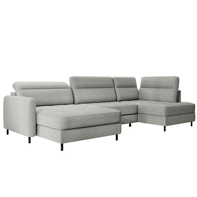 U shape sofa Elberto L, sleeping function, Aubron 04, wavy velvet, grey, H100x165x306cm
