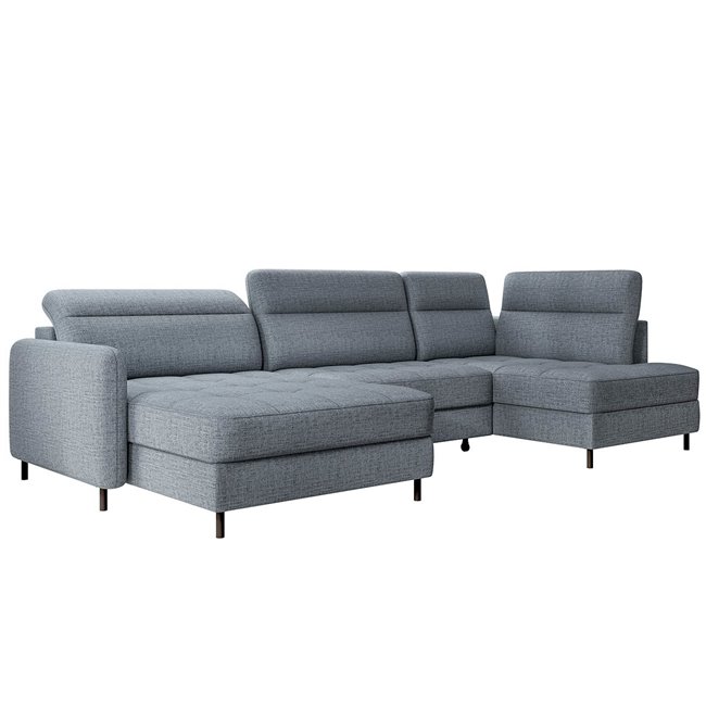 U shape sofa Elberto L, sleeping function, Aubron 100, wavy velvet, blue, H100x165x306cm