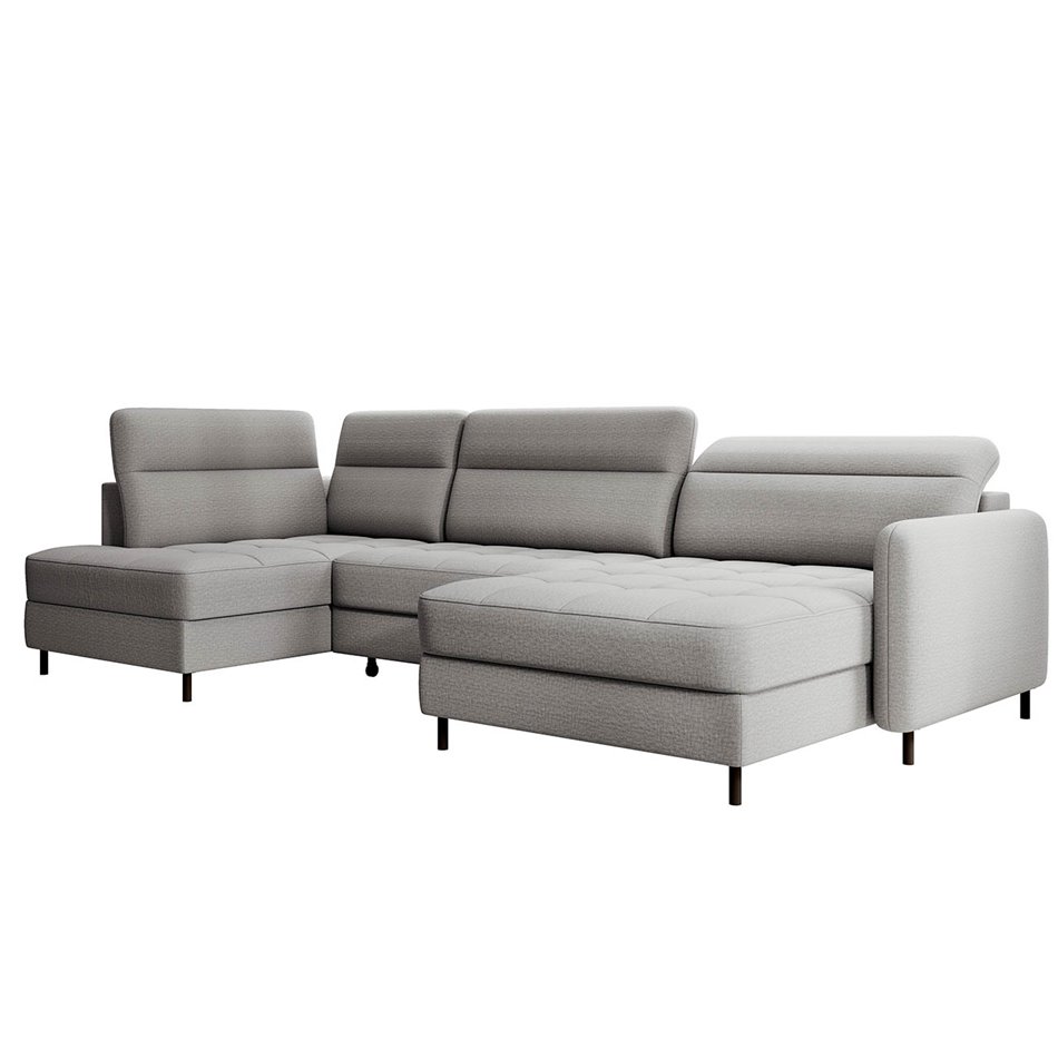 U shape sofa Elberto R, sleeping function, Manhattan 03, velvet, grey, H100x165x306cm