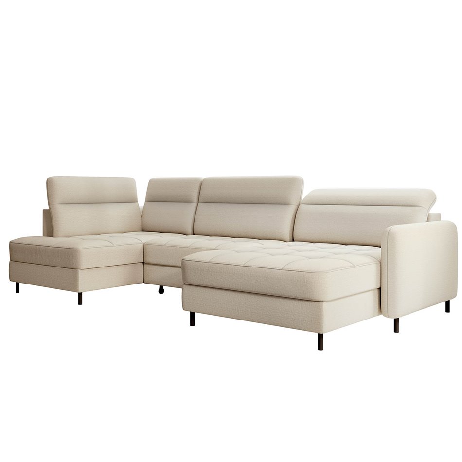U shape sofa Elberto R, sleeping function, Manhattan 18, velvet, beige, H100x165x306cm