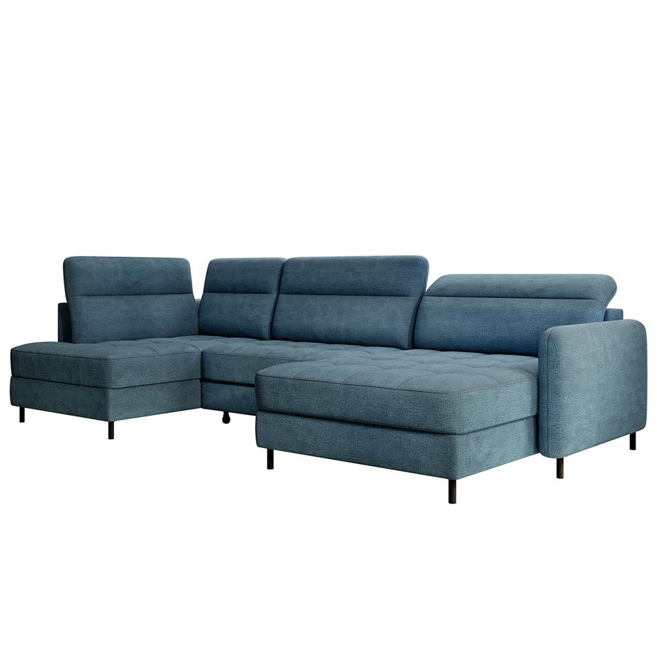 U shape sofa Elberto R, sleeping function, Toscany 40, velvet, blue, H100x165x306cm