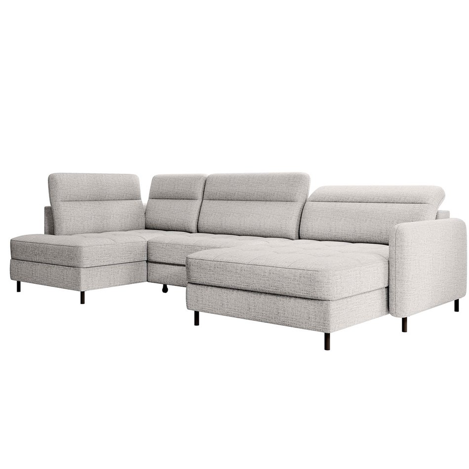 П-образный угловой диван Elberto R, раздвижной, Aubron 03, волнистый бархат, серый, H100x165x306см