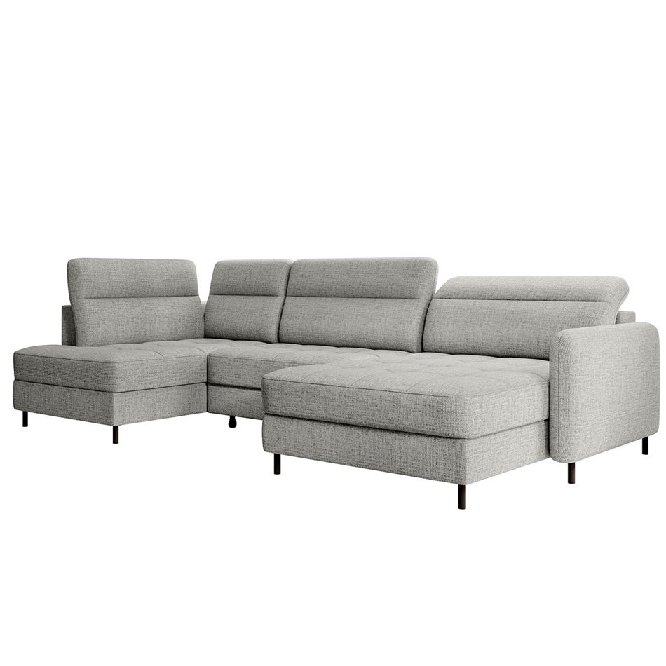 U shape sofa Elberto R, sleeping function, Aubron 04, wavy velvet, grey, H100x165x306cm