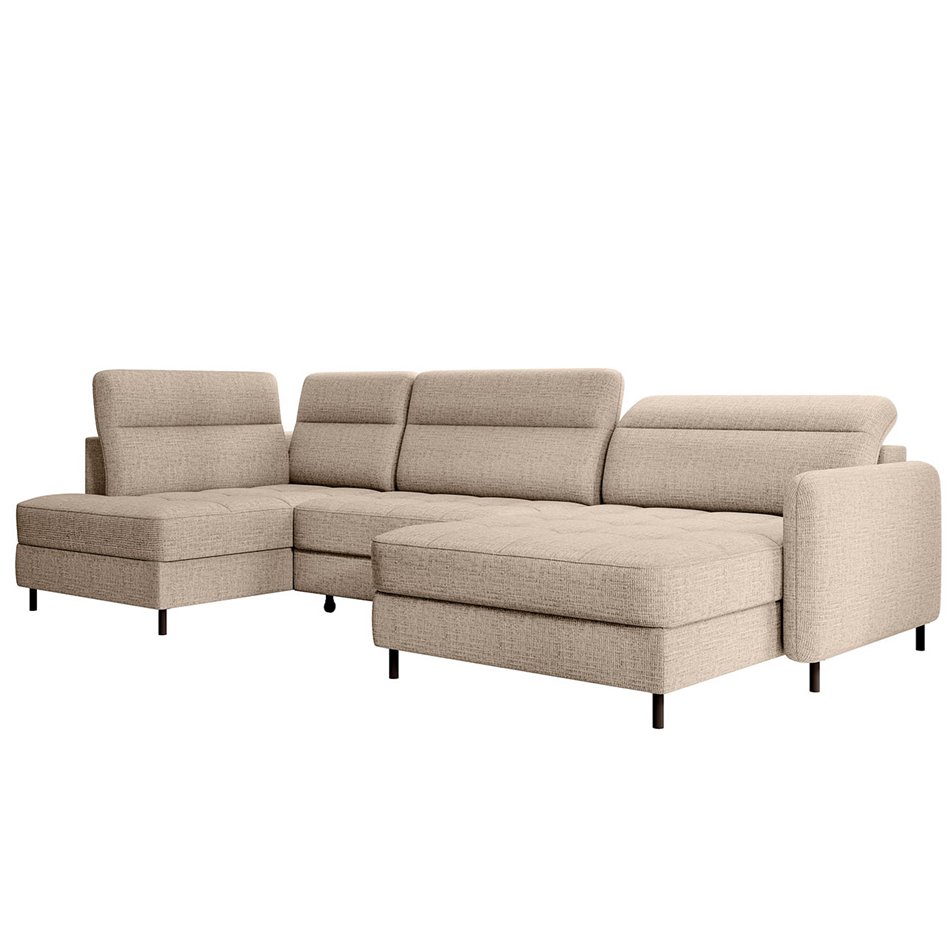 U shape sofa Elberto R, sleeping function, Aubron 20, wavy velvet, beige, H100x165x306cm