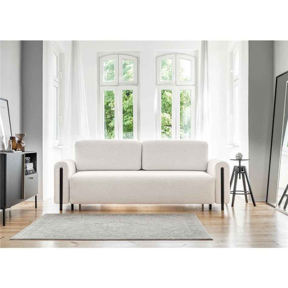 Sofa bed Elcadova Black, sleeping function, Royal 01, bouclé, white, H97x97x244cm
