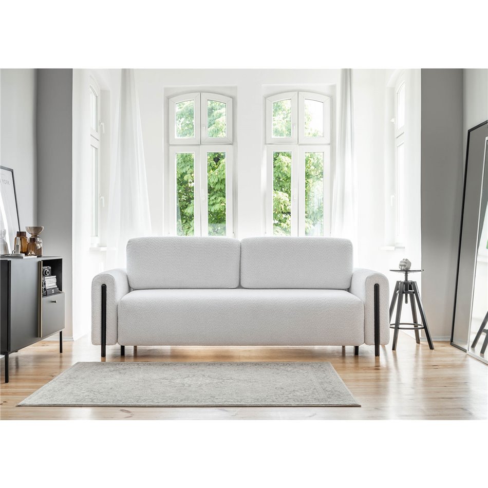 Sofa bed Elcadova Black, sleeping function, Royal 03, bouclé, grey, H97x97x244cm