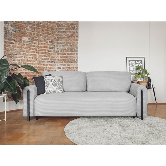 Sofa bed Elcadova Black, sleeping function, Jarell 03, wavy velvet, grey, H97x97x244cm
