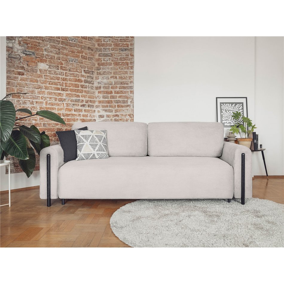 Sofa bed Elcadova Black, sleeping function, Jarell 18, wavy velvet, beige, H97x97x244cm
