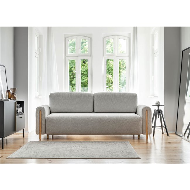 Sofa bed Elcadova Oak, sleeping function, Royal 04, bouclé, grey, H97x97x244cm