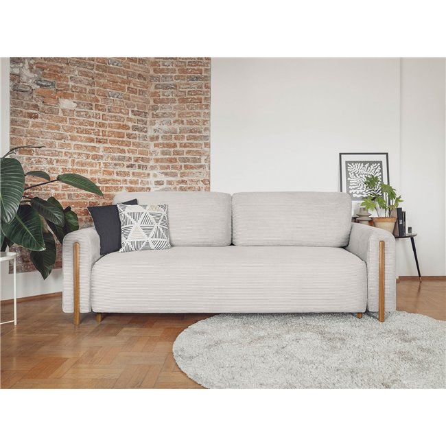 Sofa bed Elcadova Oak, sleeping function, Jarell 18, wavy velvet, beige, H97x97x244cm