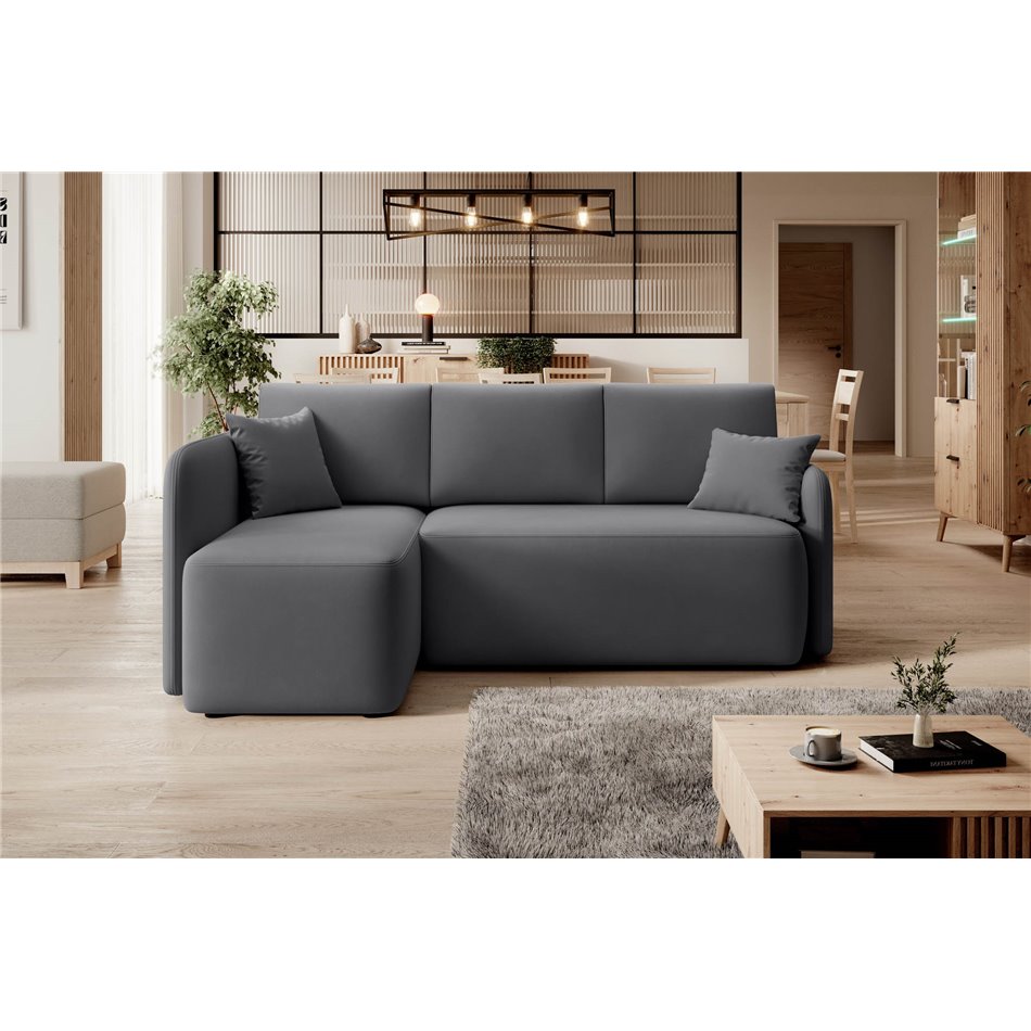 Corner sofa Elhandson L, sleeping function, Sola 6, dark grey, H89x150x206cm