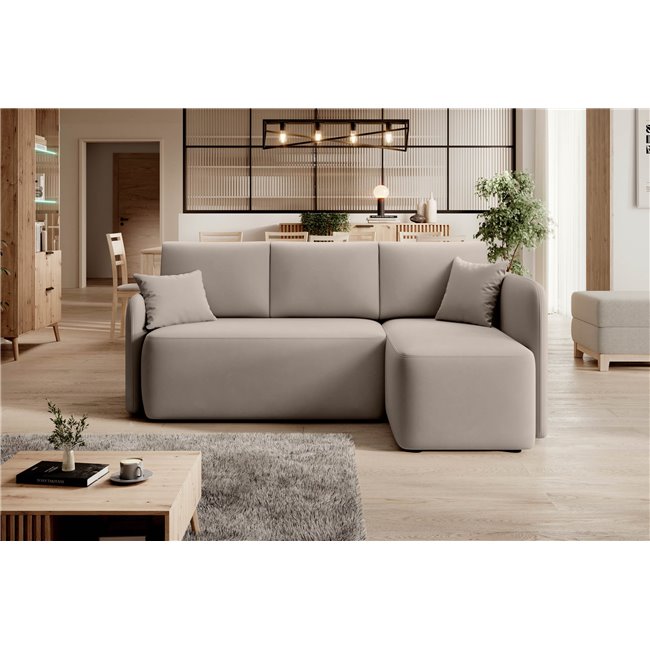 Corner sofa Elhandson R, sleeping function, Sola 18, beige, H89x150x206cm