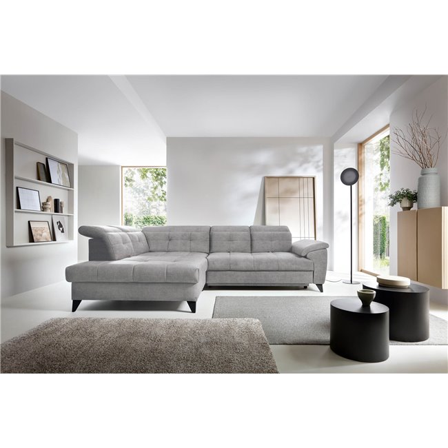 Corner sofa Elinferne L, sleeping function, Raquel 04, grey, H107x210x297cm