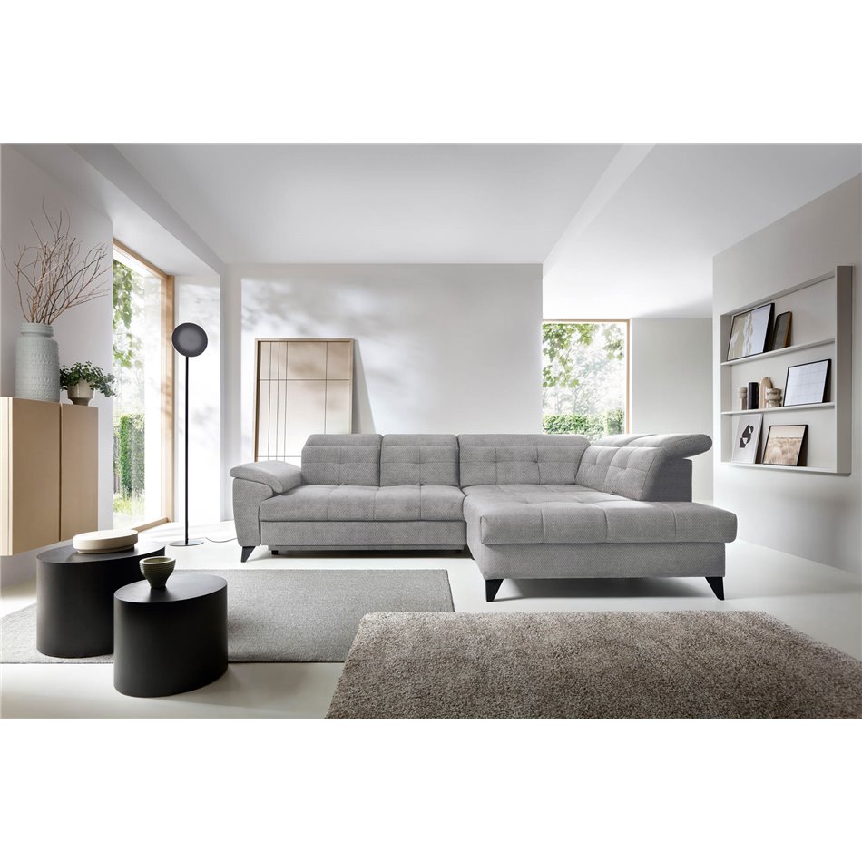 Corner sofa Elinferne R, sleeping function, Raquel 04, grey, H107x210x297cm
