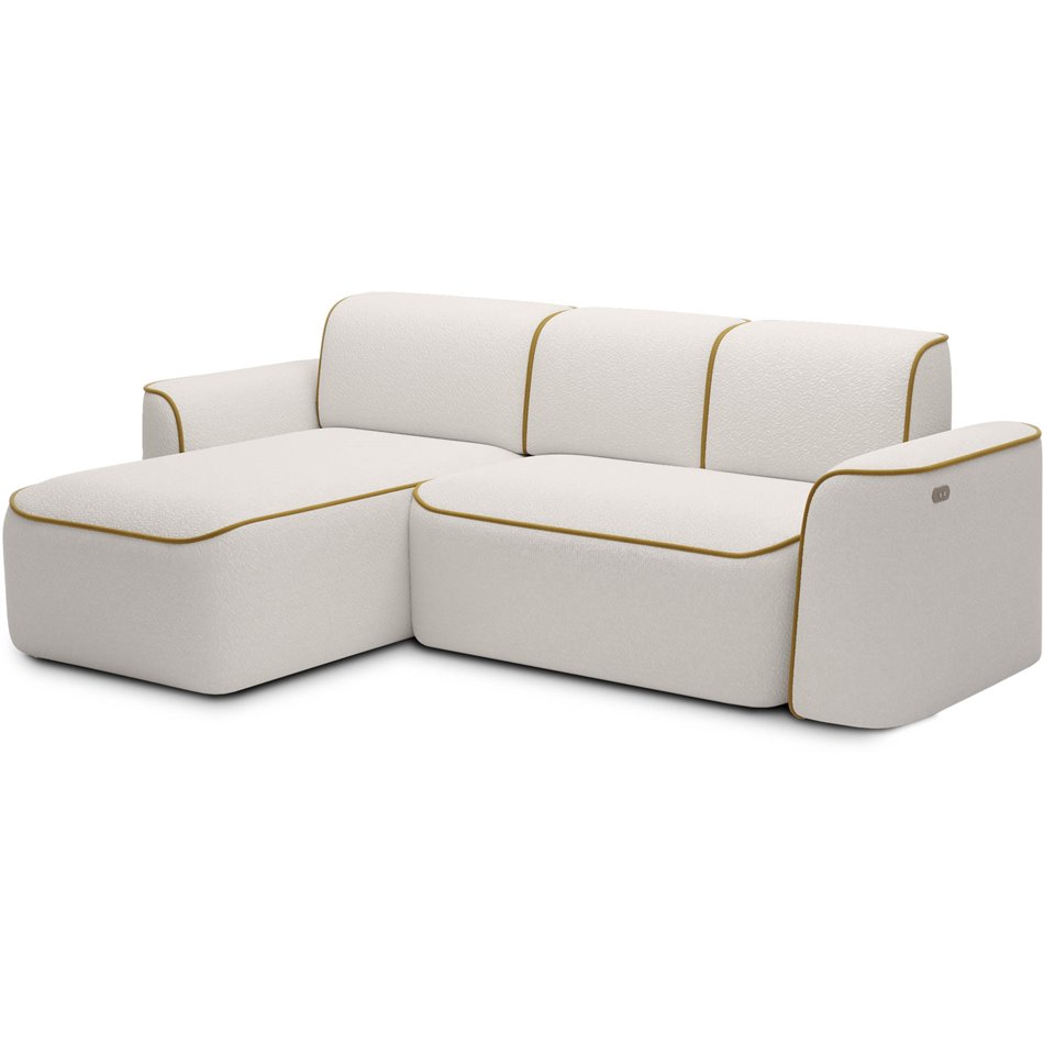 Corner sofa Elume L, sleeping function, Royal 01, Riviera 41, bouclé, white, H88x190x287cm