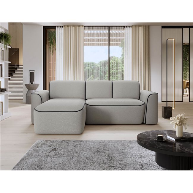 Corner sofa Elume L, sleeping function, Royal 04, Velvetmat 6, bouclé, grey, H88x190x287cm