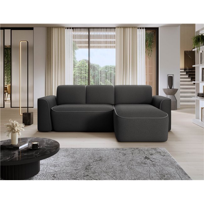 Corner sofa Elume L, sleeping function, Royal 05, Velvetmat 4, bouclé, dark grey, H88x190x287cm