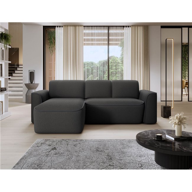 Corner sofa Elume L, sleeping function, Royal 05, Velvetmat 6, bouclé, dark grey, H88x190x287cm
