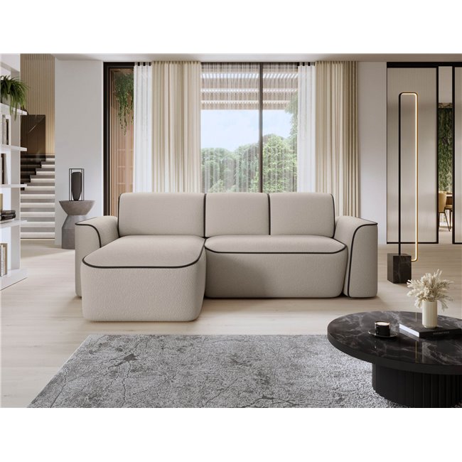 Corner sofa Elume L, sleeping function, Royal 18, Velvetmat 22, bouclé, beige, H88x190x287cm