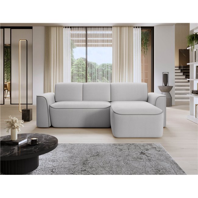 Corner sofa Elume R, sleeping function, Amore 03, Paros 05, bouclé, grey, H88x190x287cm