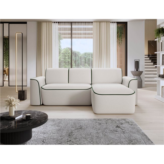 Угловой диван Elume R, с механизмом раскладыванием, Royal 01, Riviera 38, букле, белый, H88x190x287см
