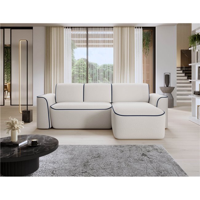 Угловой диван Elume R, с механизмом раскладыванием, Royal 01, Velvetmat 40, букле, белый, H88x190x287см