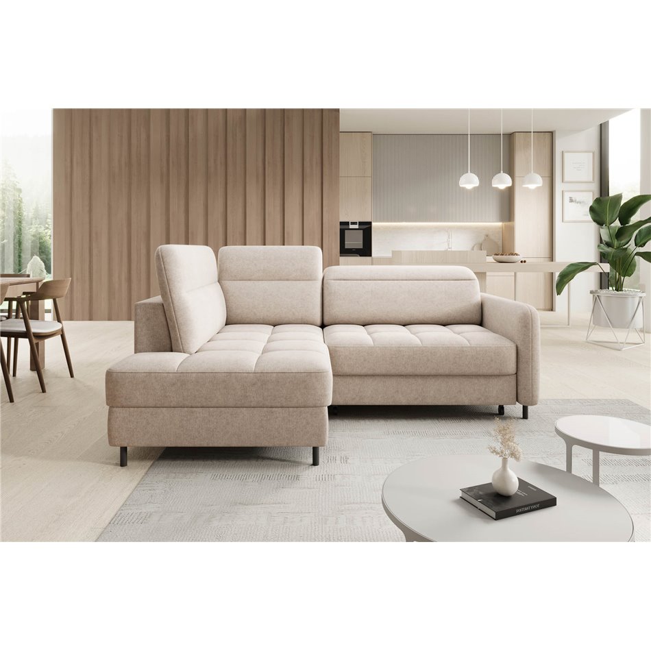 Corner sofa Elbare L, sleeping function, Raquel 18, beige, H100x160x208cm