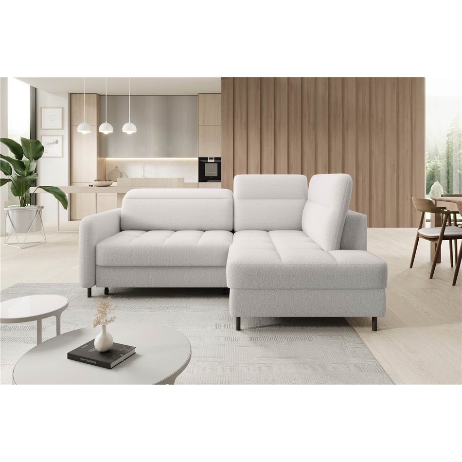 Corner sofa Elbare R, sleeping function, Royal 01, bouclé, white, H100x160x208cm
