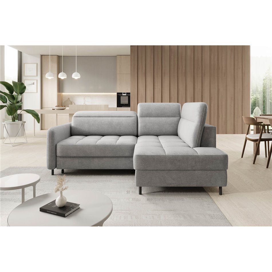 Corner sofa Elbare R, sleeping function, Nube 3, velvet, grey, H100x160x208cm
