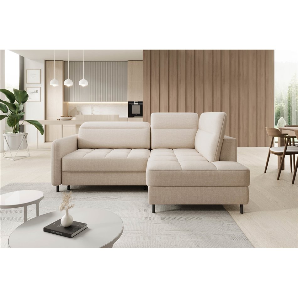 Corner sofa Elbare R, sleeping function, Manhattan 18, velvet, beige, H100x160x208cm