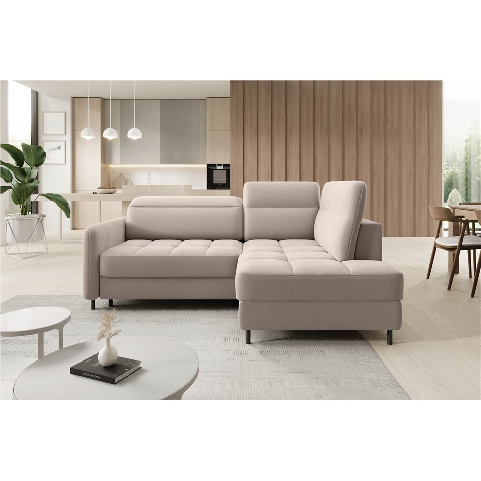 Corner sofa Elbare R, sleeping function, Sola 18, beige, H100x160x208cm