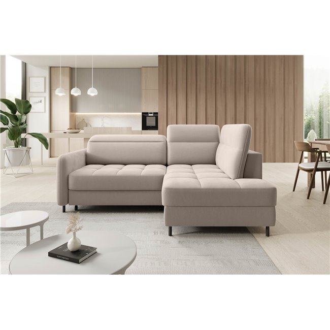 Corner sofa Elbare R, sleeping function, Sola 18, beige, H100x160x208cm