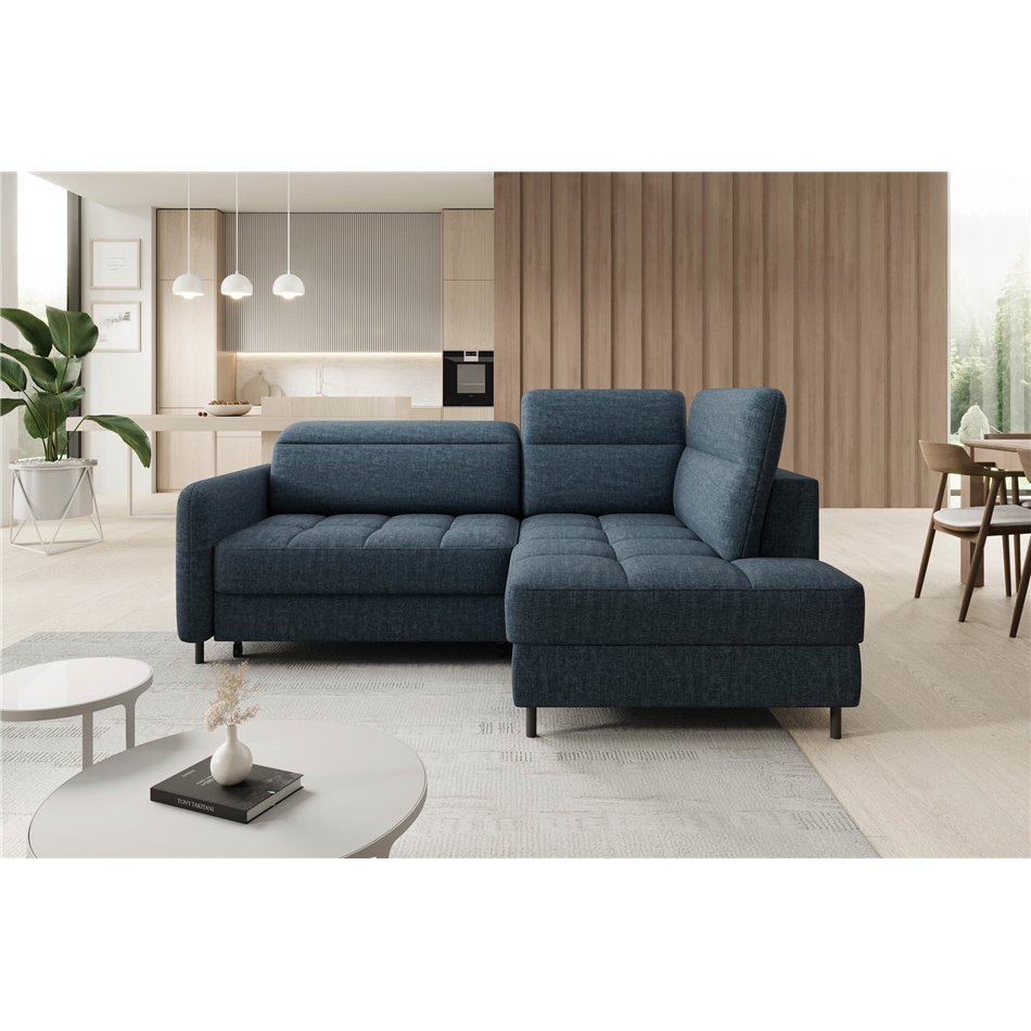 Corner sofa Elbare R, sleeping function, Manhattan 40, velvet, dark blue, H100x160x208cm