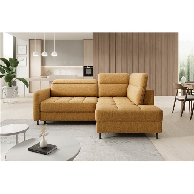 Corner sofa Elbare R, sleeping function, Manhattan 45, velvet, yellow, H100x160x208cm