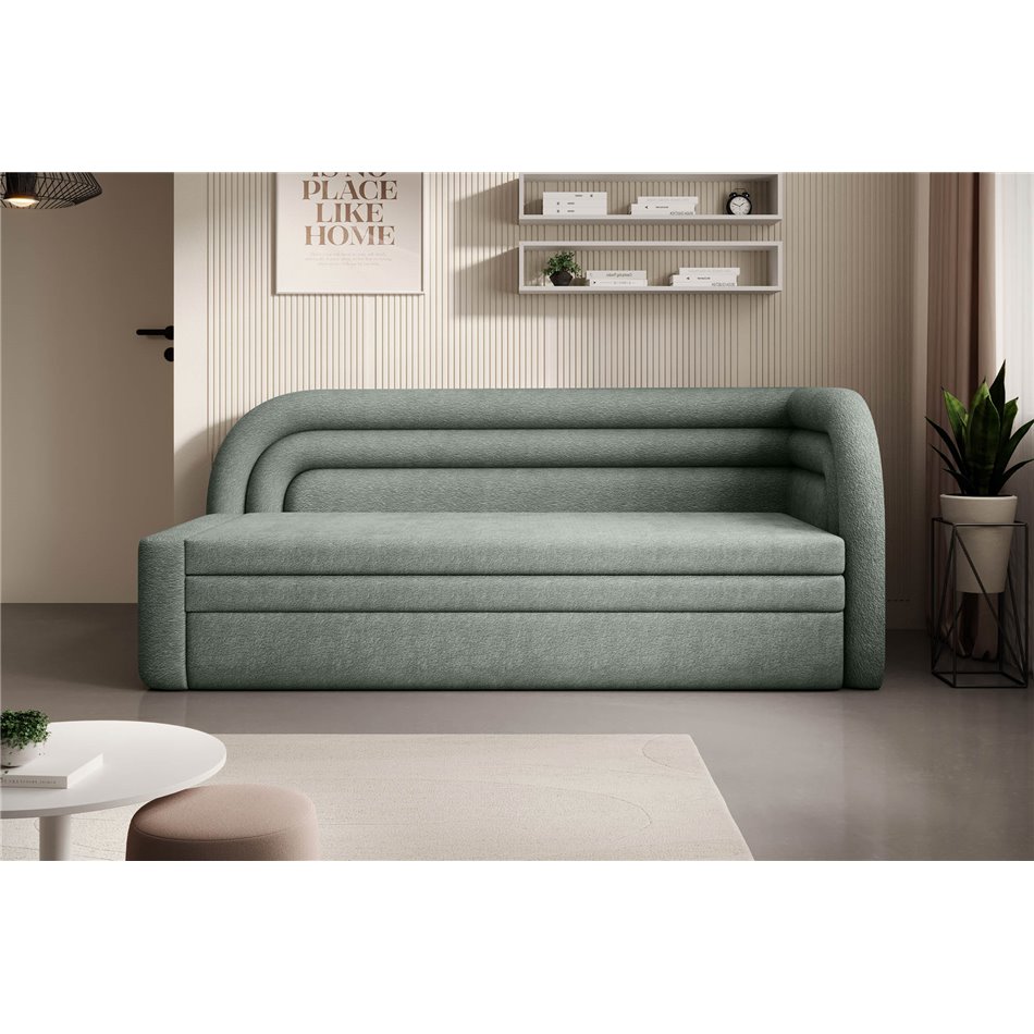 Sofa bed Elfabilo R, sleeping function, Touch 100, textured velvet, green, H80x86x223cm