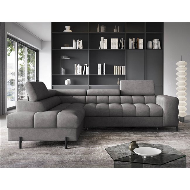 Corner sofa Elferucce L, sleeping function, Aura 04, velvet, grey, H93x200x276cm