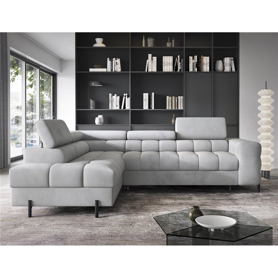 Corner sofa Elferucce L, sleeping function, Paros 05, grey, H93x200x276cm