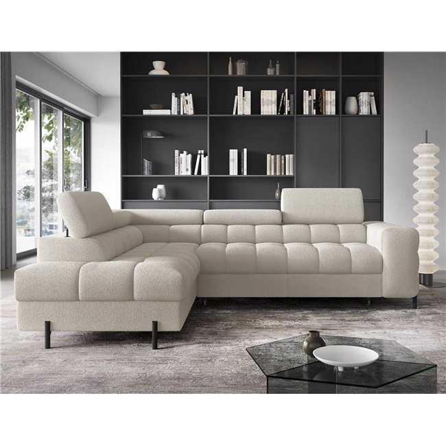 Corner sofa Elferucce L, sleeping function, Royal 18, bouclé, beige, H93x200x276cm