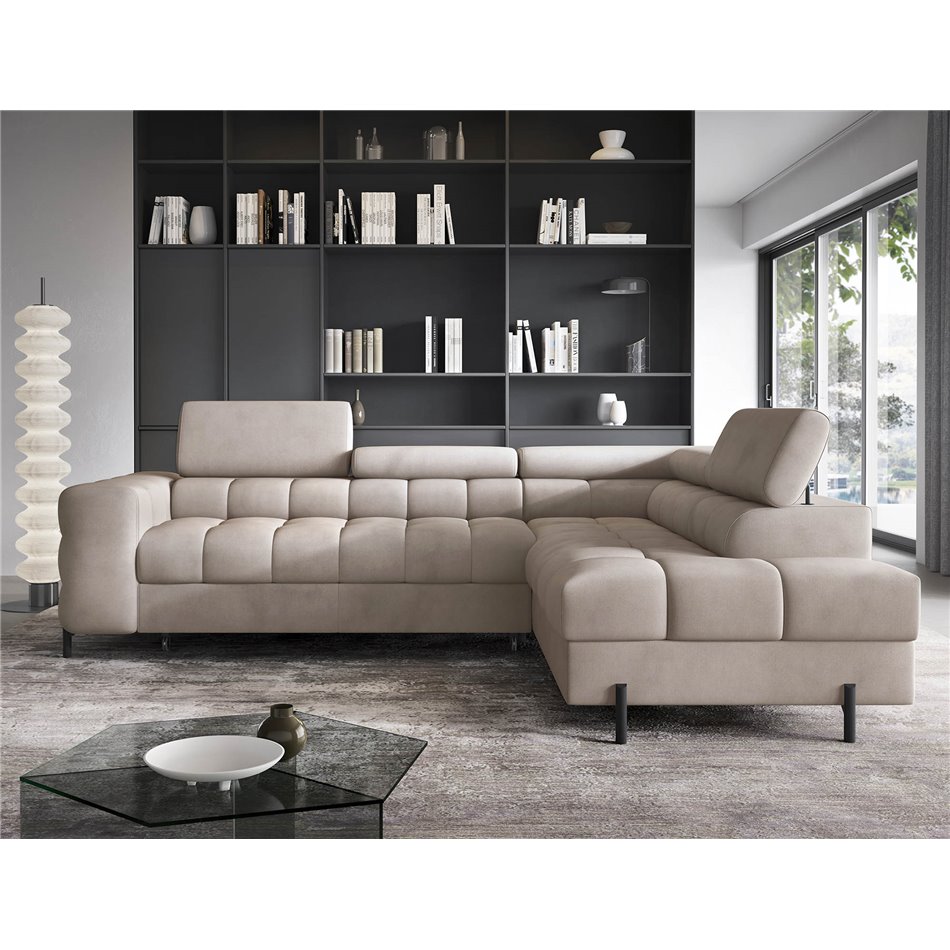 Corner sofa Elferucce R, sleeping function, Paros 02, beige, H93x200x276cm