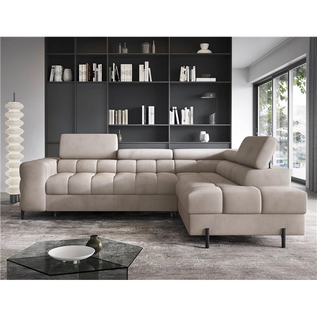 Corner sofa Elferucce R, sleeping function, Paros 02, beige, H93x200x276cm