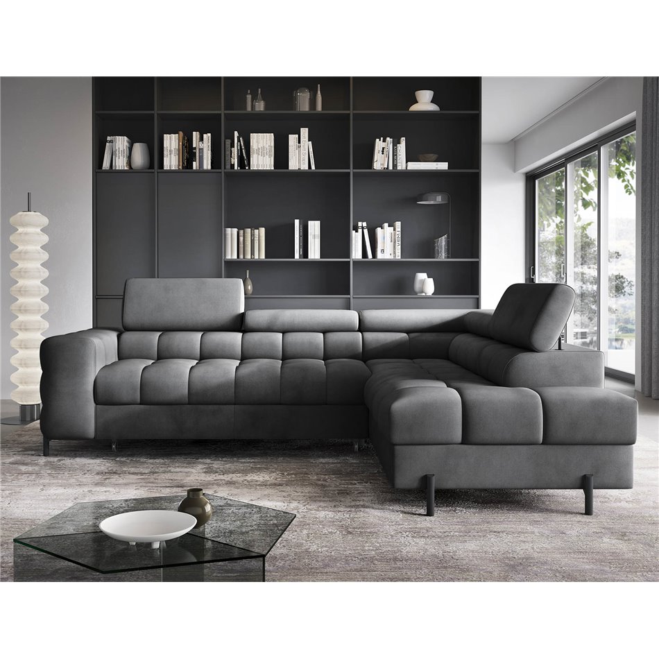 Corner sofa Elferucce R, sleeping function, Paros 06, dark grey, H93x200x276cm