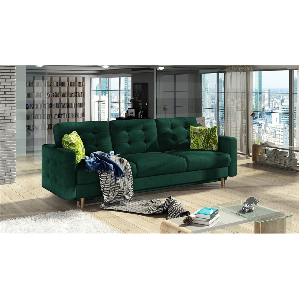 Sofa bed Elsgard Kronos 19, Jungle 32, velvet, dark green, H93x46x233cm
