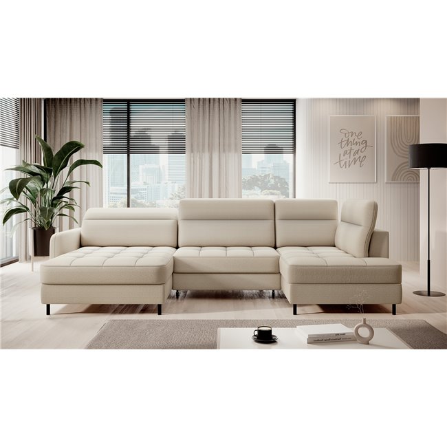 U shape sofa Elberto L, sleeping function, Manhattan 18, velvet, beige, H100x165x306cm