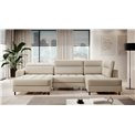 U shape sofa Elberto L, sleeping function, Manhattan 18, velvet, beige, H100x165x306cm