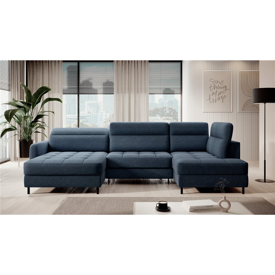 U shape sofa Elberto L, sleeping function, Raquel 40, blue, H100x165x306cm