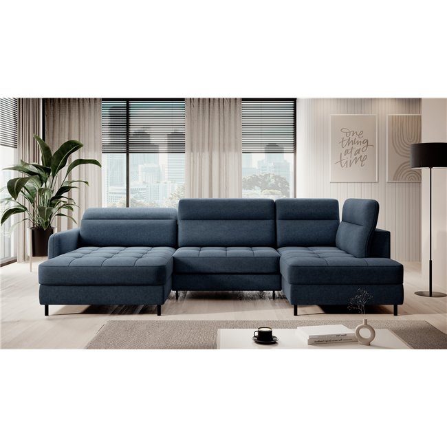 U shape sofa Elberto L, sleeping function, Raquel 40, blue, H100x165x306cm